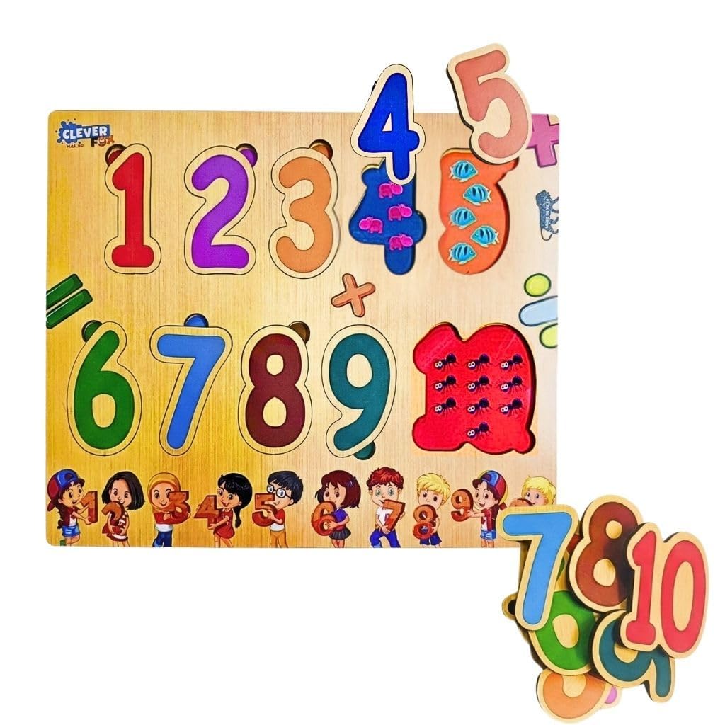 CLEVER FOX FUNLAB WOODEN NUMBER PUZZLE (1-10) - MONTESSORI MATH LEARNING TOY WITH INTERACTIVE PHONICS SOUND GUIDE - EDUCATIONAL WOOD NUMBER BOARD FOR TODDLERS AGE 2-4 - PRESCHOOL LEARNING ACTIVITY