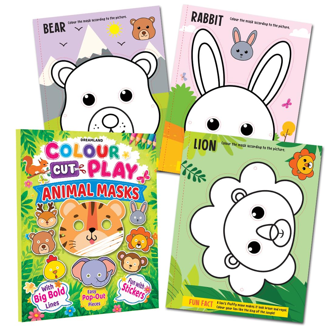 COLOUR CUT PLAY - ANIMAL MASKS- A CREATIVE STICKER ACTIVITY BOOK FOR KIDS AGES 4-8
