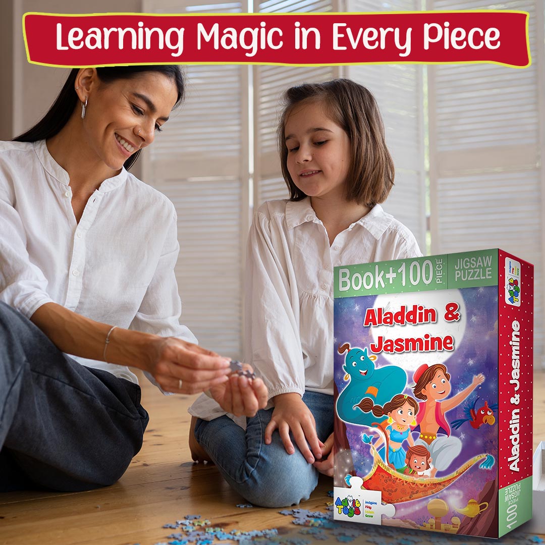 Advit Toys Aladdin & Jasmine Jigsaw Puzzle/Kids Having Fun with This Puzzle and Brain Boost with Solve it | Best Gift for Baby Boys and Girls | Jigsaw Puzzles for Kids Toddlers 4+ Years  (100 Piece + 32 Page Book)