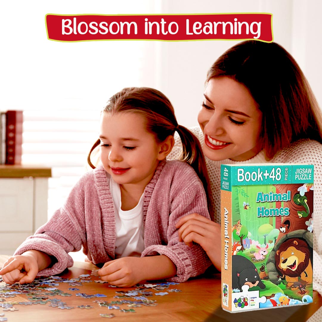 Advit Toys Animal Homes- Jigsaw Puzzle | Learning and Educational Toys and Games | Educational Puzzle Game (48 Piece + Educational Fun Fact Book Inside)