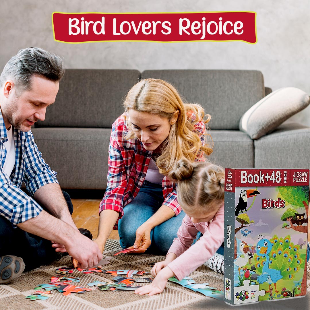 Advit Toys - Birds Jigsaw Puzzle | Fun and Challenging Having Realistic Illustrations | Birthday Gifts Ideas for Kids (48 Piece + Educational Fun Fact Book Inside)