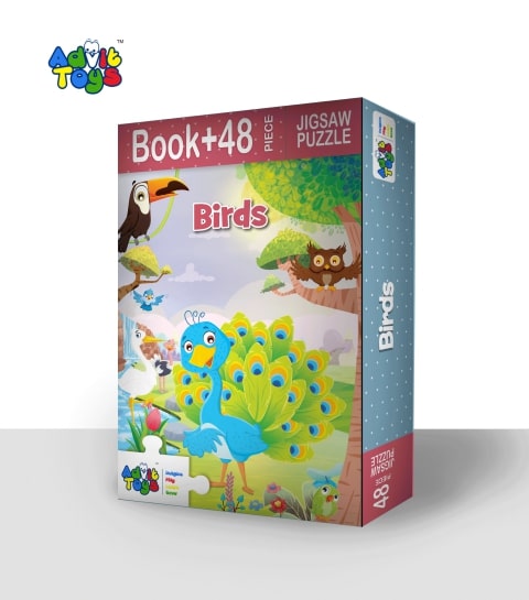 Advit Toys - Birds Jigsaw Puzzle | Fun and Challenging Having Realistic Illustrations | Birthday Gifts Ideas for Kids (48 Piece + Educational Fun Fact Book Inside)