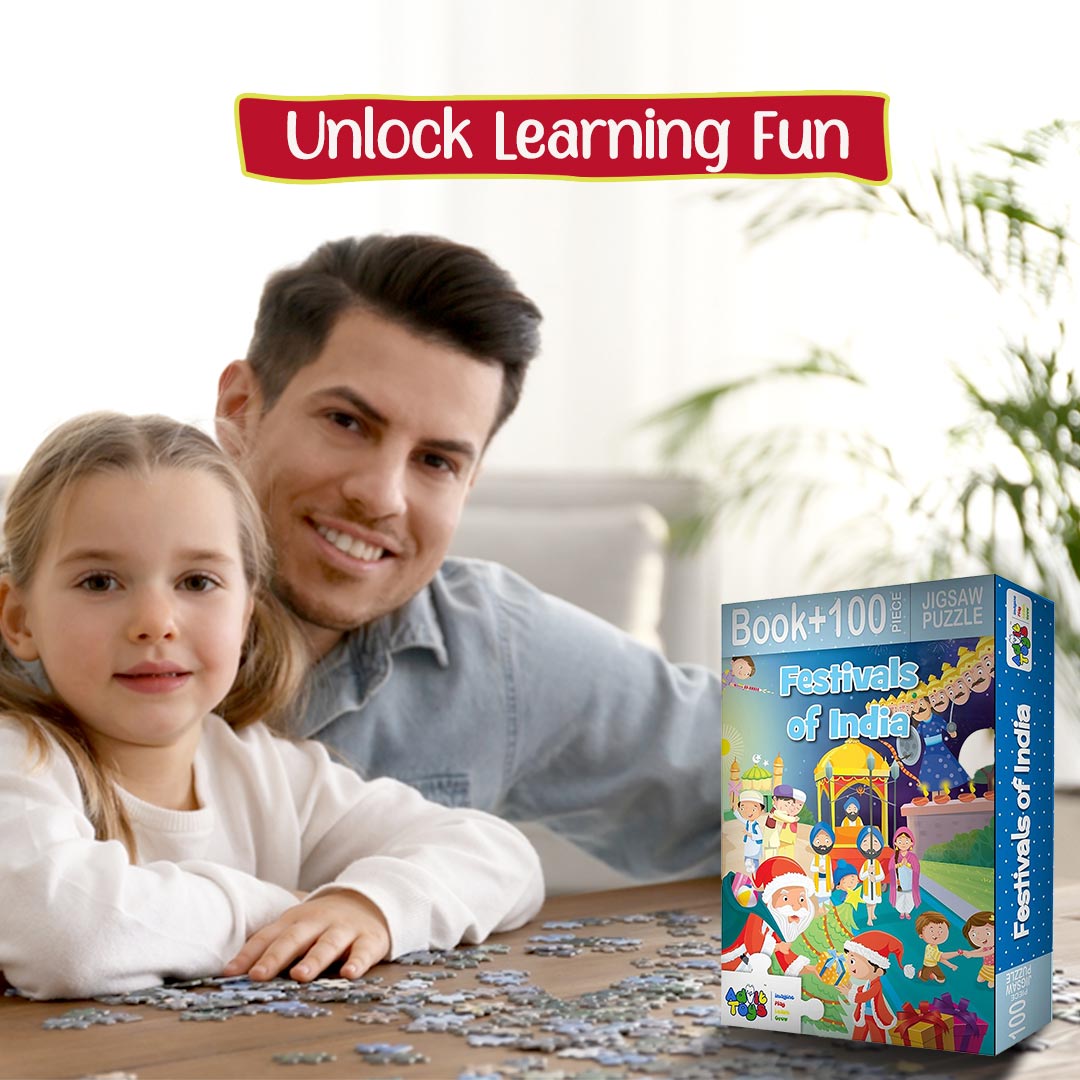 Advit Toys Festivals of India Jigsaw Puzzle for Kids 3-4 Years with Fun Encouraged Kids to Play Games - (100 Piece + 32 Page Book)