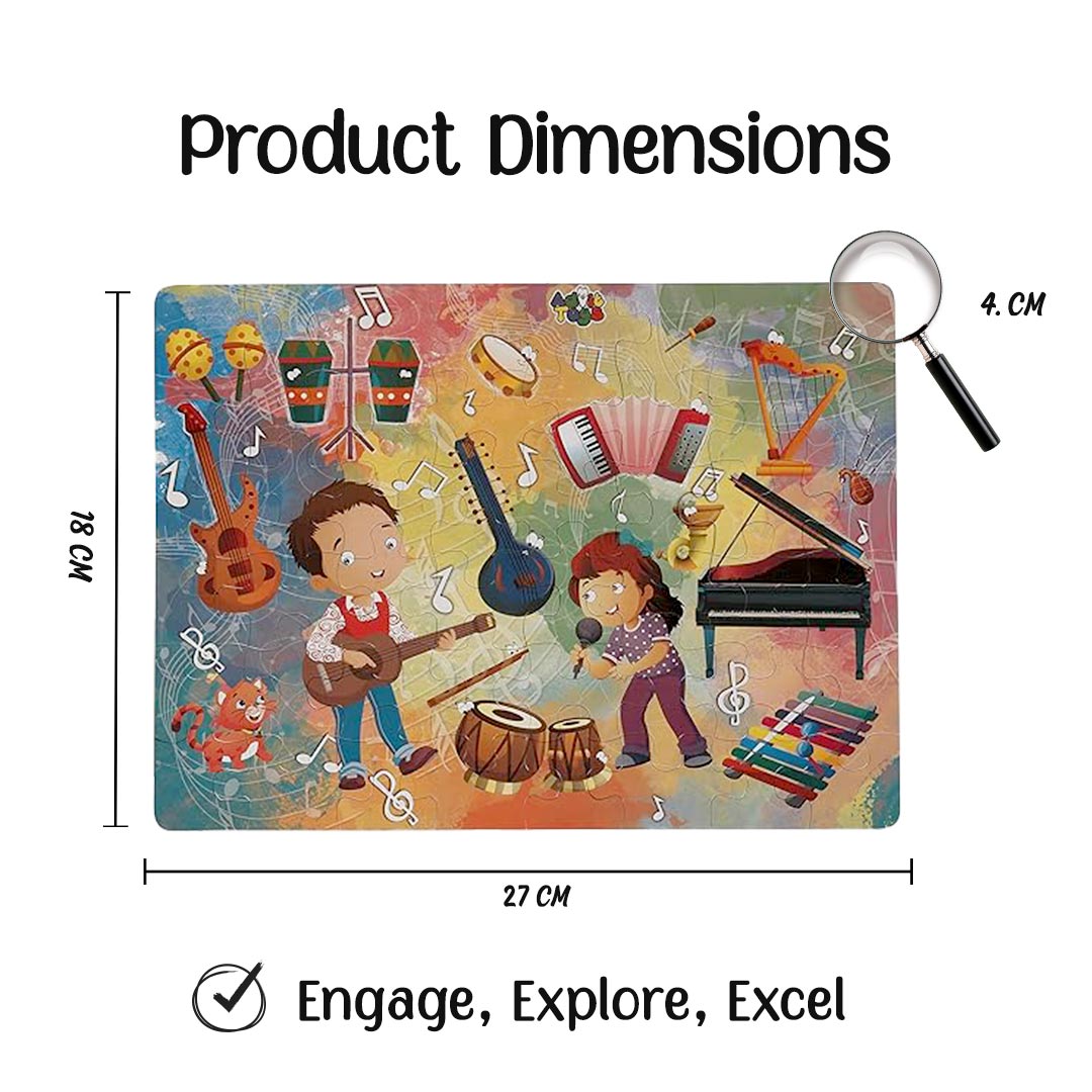Advit Toys Musical Instruments Jigsaw Puzzle for Kids Brain Washed to Set This Puzzle/Encouraged Your Kids | Birthday Gift for Children, Return Gift |  Educational Puzzle Games for Focus, Memory, Mental Boost- (48 Piece + 24 Page Book)