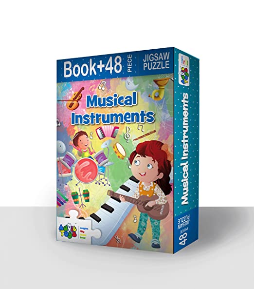 Advit Toys Musical Instruments Jigsaw Puzzle for Kids Brain Washed to Set This Puzzle/Encouraged Your Kids | Birthday Gift for Children, Return Gift |  Educational Puzzle Games for Focus, Memory, Mental Boost- (48 Piece + 24 Page Book)
