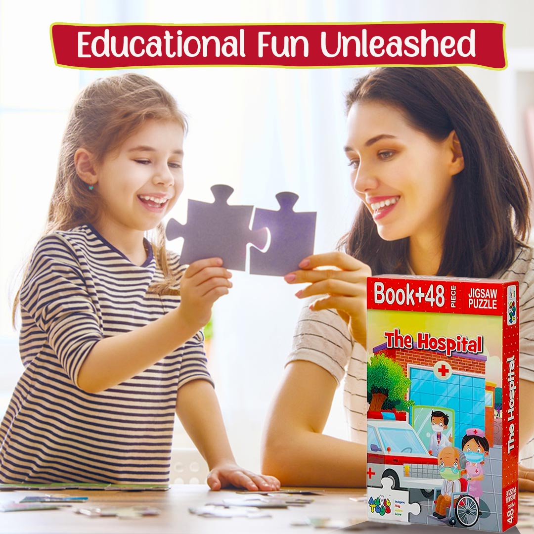Advit Toys The Hospital Jigsaw Puzzle for Kids 4 -5  Years Brain Boost to Solve The Puzzle | Best Gift for Baby Boys and Girls- (48 Piece + 24 Page Book)