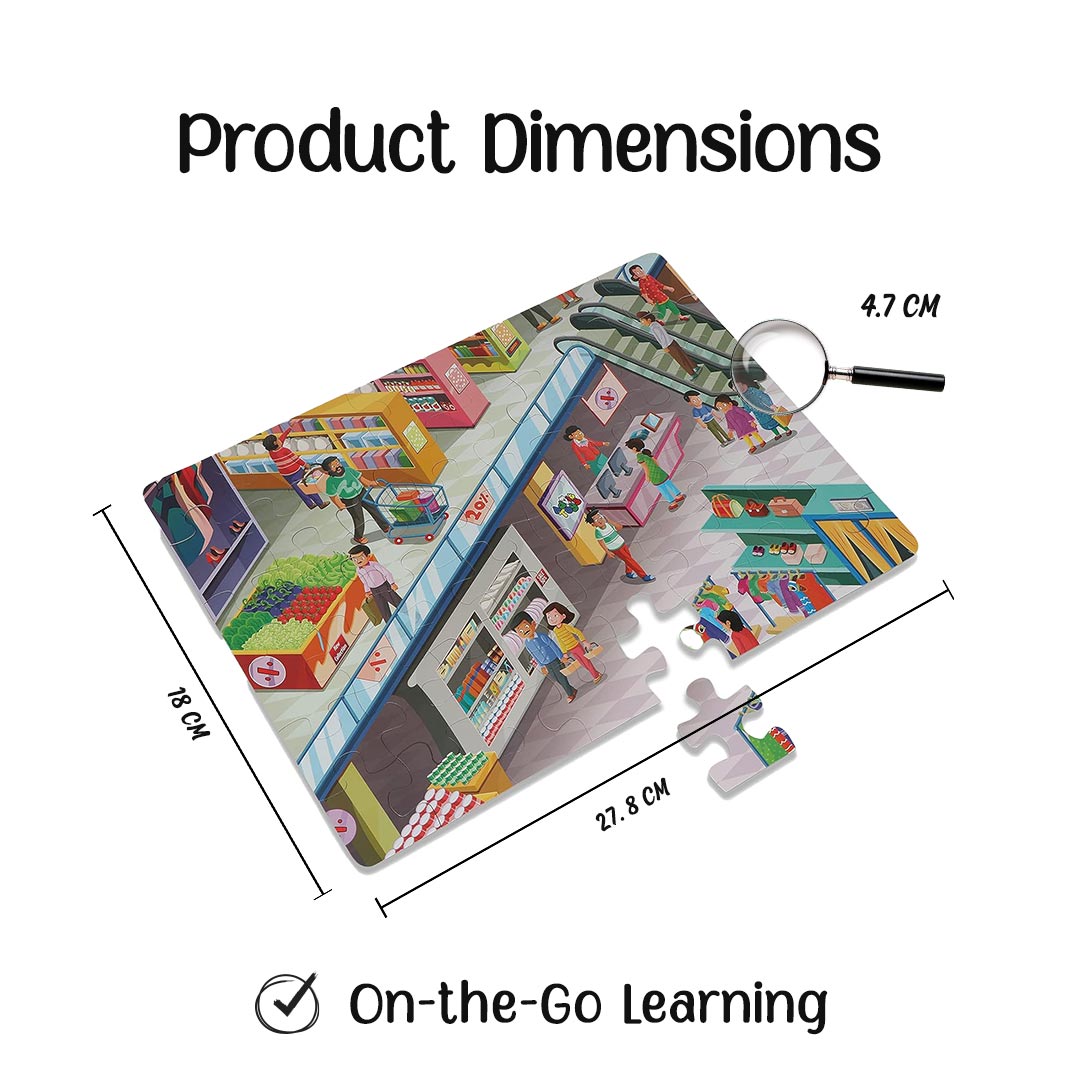 Advit Toys - The Shopping Mall Jigsaw Puzzle | Educational Toy For 5+ Year Age | Birthday Gifts Ideas for Kids(48 Piece + Educational Fun Fact Book Inside)