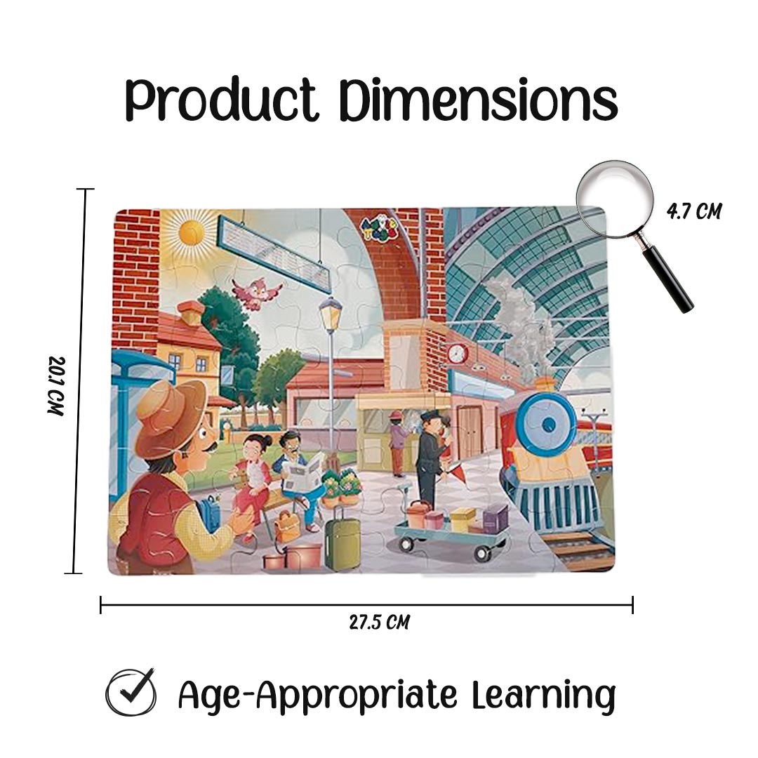 Advit Toys Train Station Jigsaw Puzzle for Kids | Educational & Construction Activity Game for Kids | Birthday Gift for Children, Return Gift  - (48 Piece + 24 Page Book)