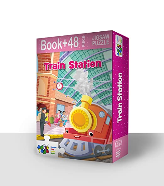 Advit Toys Train Station Jigsaw Puzzle for Kids | Educational & Construction Activity Game for Kids | Birthday Gift for Children, Return Gift  - (48 Piece + 24 Page Book)