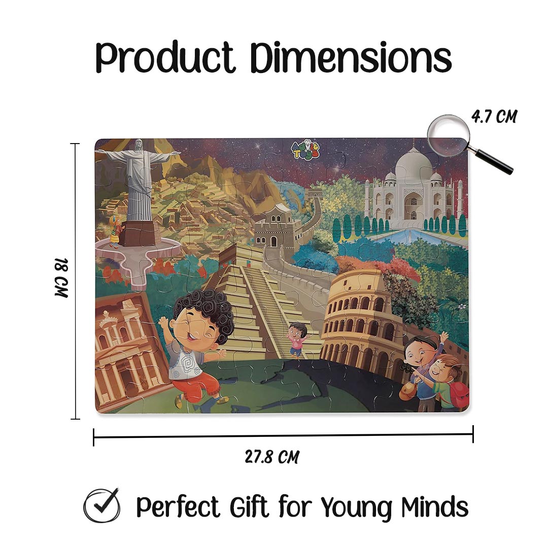 Advit Toys - Wonders of The World Jigsaw Puzzle | Jigsaw Puzzle for 2 3 4 Years Old Boys and Girls | Birthday Gifts Ideas for Kids  (48 Piece + Educational Fun Fact Book Inside)