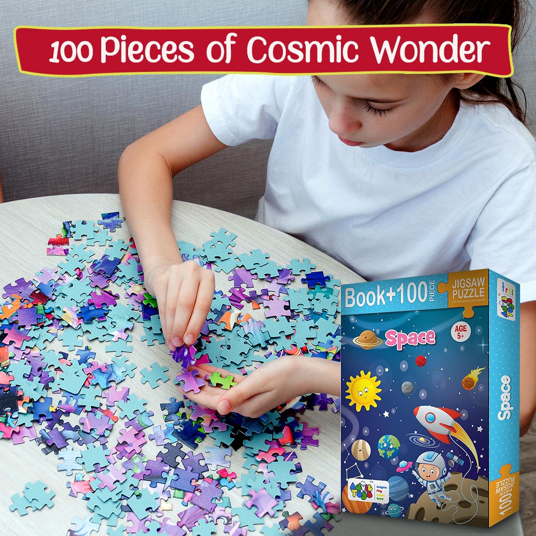 Advit Toys Educational Space Jigsaw Puzzle Game for Kids, Girls & Boys Fun and Learn | Educational Puzzle Game | Learning and Educational Toys and Games (100 Piece + Book Inside)