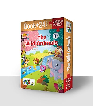 Advit toys Wild Animals Jigsaw Puzzle Game for Kids Age 3 to 5 Years | Educational Puzzle Games for Focus, Memory, Mental Boost (24 Piece + Book)