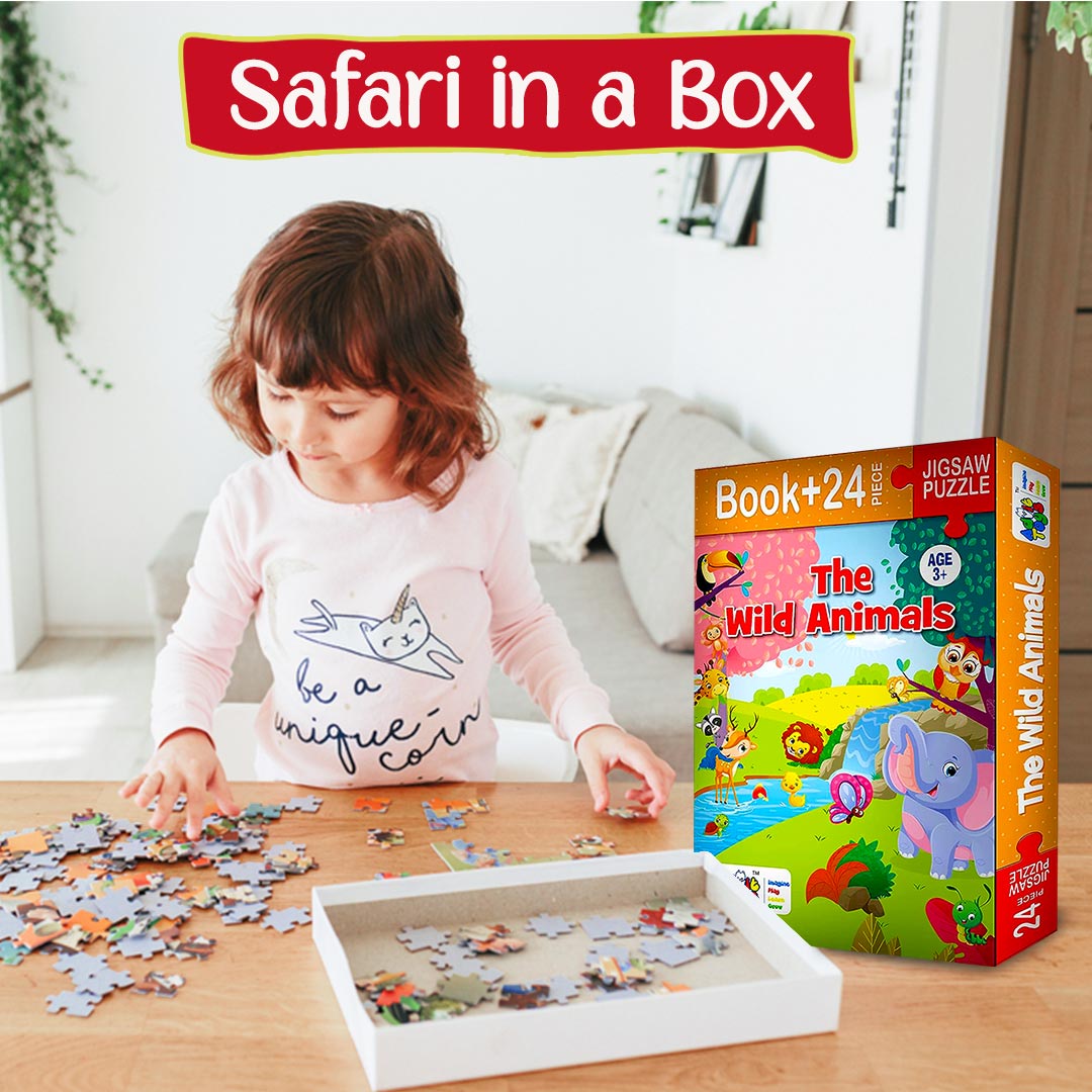 Advit toys Wild Animals Jigsaw Puzzle Game for Kids Age 3 to 5 Years | Educational Puzzle Games for Focus, Memory, Mental Boost (24 Piece + Book)