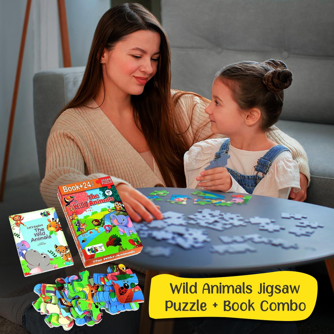 Advit toys Wild Animals Jigsaw Puzzle Game for Kids Age 3 to 5 Years | Educational Puzzle Games for Focus, Memory, Mental Boost (24 Piece + Book)