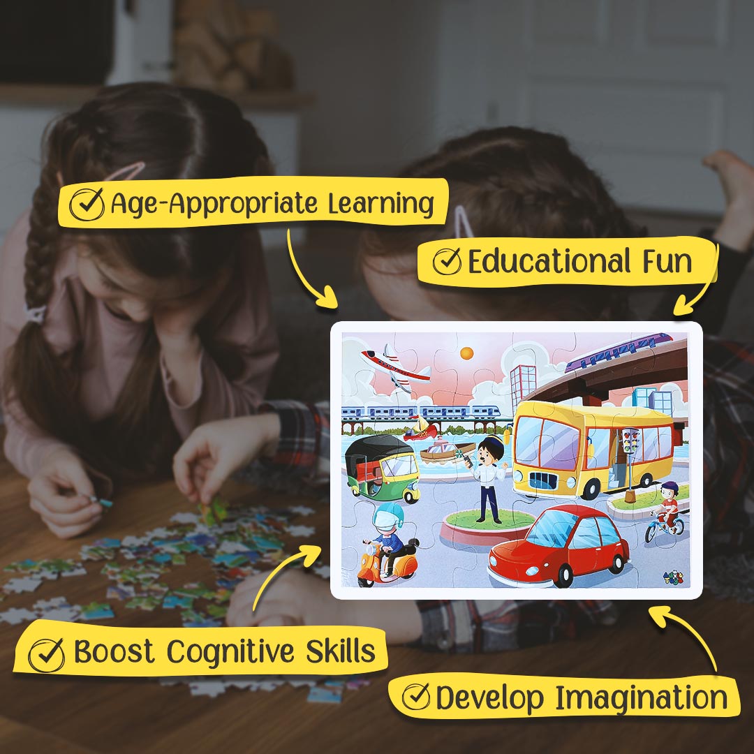 Advit Toys Educational Transport Jigsaw Puzzles for Kids Age 5+ Years in Multicolour | Educational Puzzle Game | Best Gift for Baby Boys and Girls(24 Piece + Book Inside) 