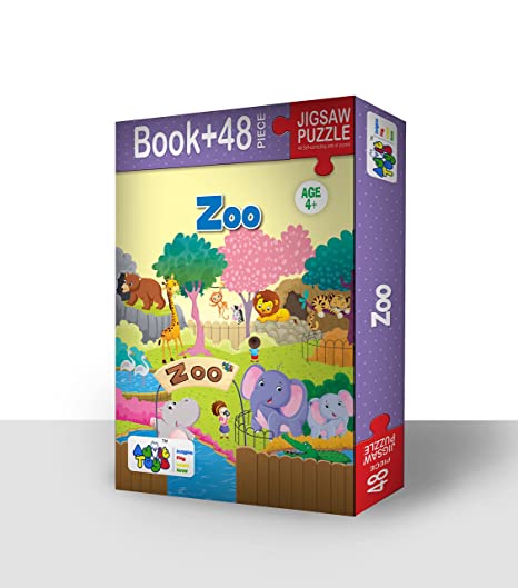 Advit Toys Educational Zoo Animal Jigsaw Puzzle | Birthday Gift Ideas |  Play and learn with Educational & Construction Activity Game for Kids | Best Gift for Baby Boys and Girls(48 Piece + Book)