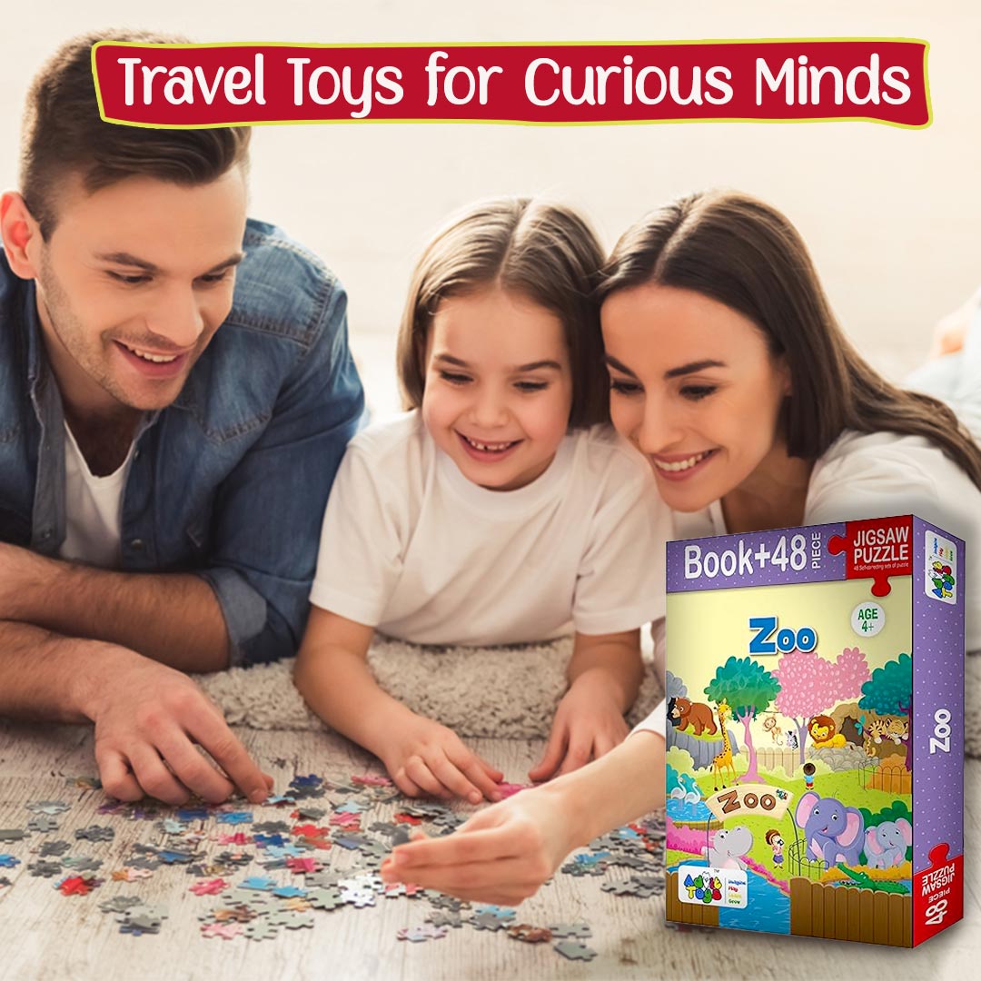 Advit Toys Educational Zoo Animal Jigsaw Puzzle | Birthday Gift Ideas |  Play and learn with Educational & Construction Activity Game for Kids | Best Gift for Baby Boys and Girls(48 Piece + Book)