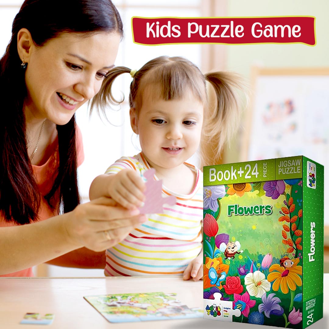 Advit Toys Educational Flowers Jigsaw Puzzle for Kids to Enhance Their Knowledge Flowers - Jigsaw Puzzle for Kids Toddlers 2+ Years| Best Gift for Baby Boys and Girls (24 Piece + Fun Fact Book Inside)