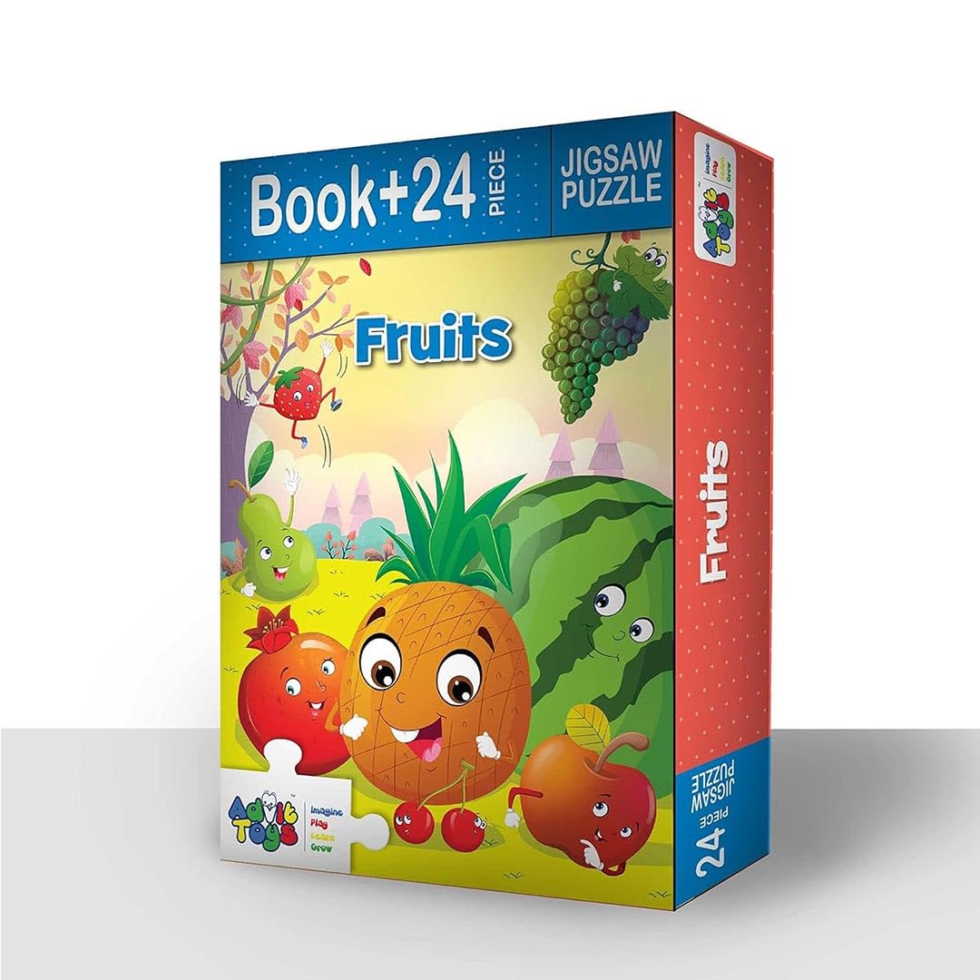 Advit Toys  Fruit Jigsaw Puzzles for Kids for Ages 2-5 Puzzle |  Preschool Educational Learning Toy Set | Fruits Jigsaw Puzzle for 2 3 4 Years Old Boys and Girls | Birthday Gifts Ideas for Kids (24 Piece + Fun Fact Book Inside)