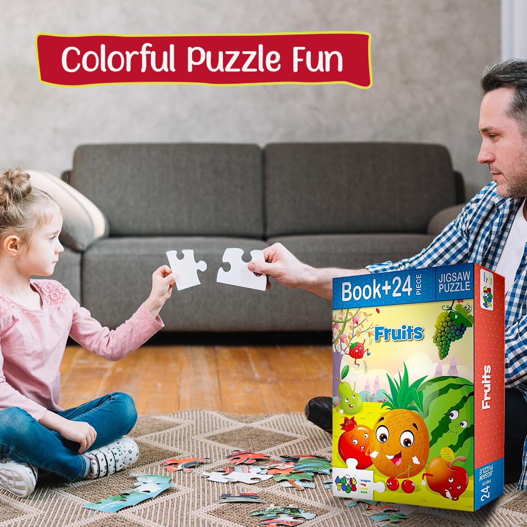 Advit Toys  Fruit Jigsaw Puzzles for Kids for Ages 2-5 Puzzle |  Preschool Educational Learning Toy Set | Fruits Jigsaw Puzzle for 2 3 4 Years Old Boys and Girls | Birthday Gifts Ideas for Kids (24 Piece + Fun Fact Book Inside)