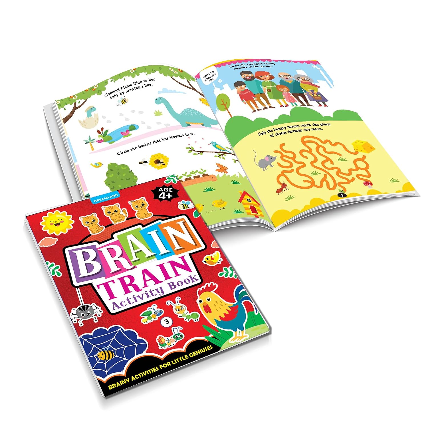 BRAIN TRAIN : ACTIVITY BOOK FOR KIDS AGE 4+ – WITH COLOURING PAGES, MAZES, PUZZLES AND WORD SEARCHES ACTIVITIES