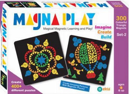 MAGNA PLAY MAGICAL MAGNETIC LEARNING AND PLAY! ; 300 COLOUR TRIANGLE MAGNETS SET -2 : AGES 5