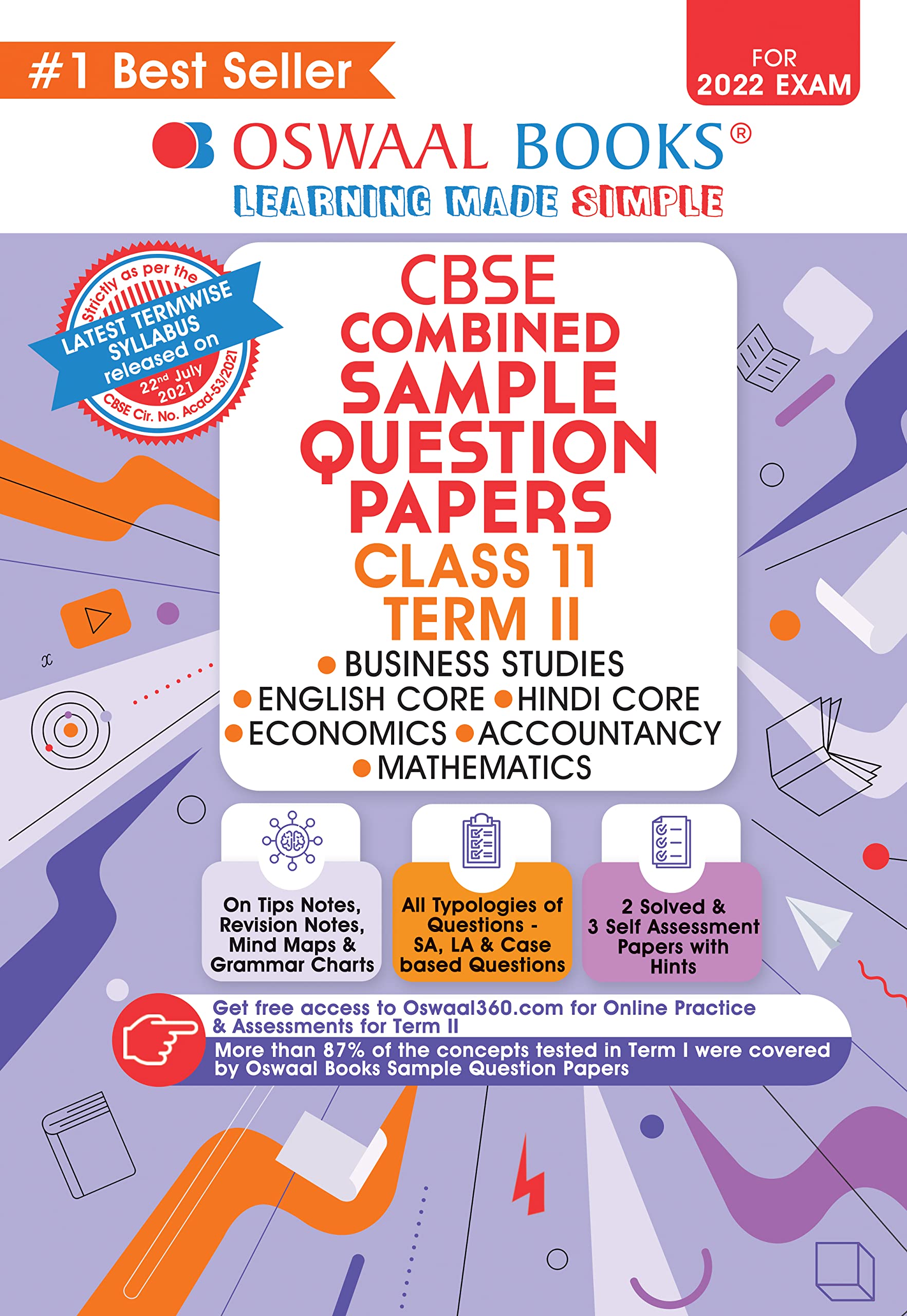Oswaal CBSE Term 2 English Core, Hindi Core, Accounts, Mathematics, Economics, Business Studies Class 11 Combined Sample Question Paper Book (For Term-2 2022 Exam)