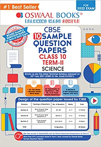Oswaal CBSE Term 2 Science Class 10 Sample Question Paper Book (For Term-2 2022 Exam)