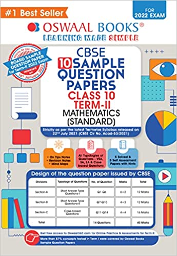 Oswaal CBSE Term 2 Mathematics Standard Class 10 Sample Question Paper Book (For Term-2 2022 Exam)