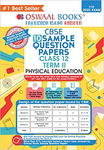 OSWAAL CBSE TERM 2 PHYSICAL EDUCATION CLASS 12 SAMPLE QUESTION PAPERS BOOK (FOR TERM-2 2022 EXAM)
