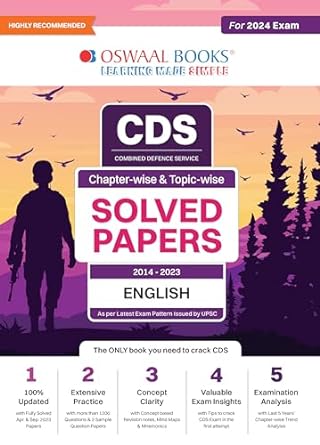 OSWAAL CDS QUESTION BANK | PREVIOUS YEARS SOLVED QUESTION PAPERS CHAPTER-WISE & TOPIC-WISE ENGLISH (2014-2023) FOR 2024 EXAM