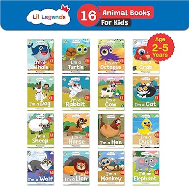 Oswaal Lil Legends Fascinating Sea, Pet, Wild and Farm Animal Books (CRAB, OCTOPUS, TURTLE, WHALE, CAT, COW, DOG, RABBIT, ELEPHANT, LION, MONKEY, WOLF, DUCK, HEN, HORSE and SHEEP) (Set of 16 Books) Exciting Illustrated Books for kids, Age 2+