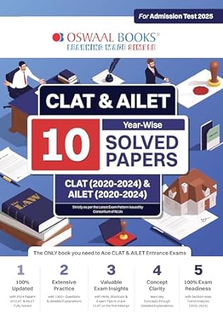 CLAT & AILET 10 PREVIOUS YEARS SOLVED PAPERS - YEAR-WISE | CLAT (2020 -2024) & AILET (2020 - 2024) FOR ADMISSION TEST 2025