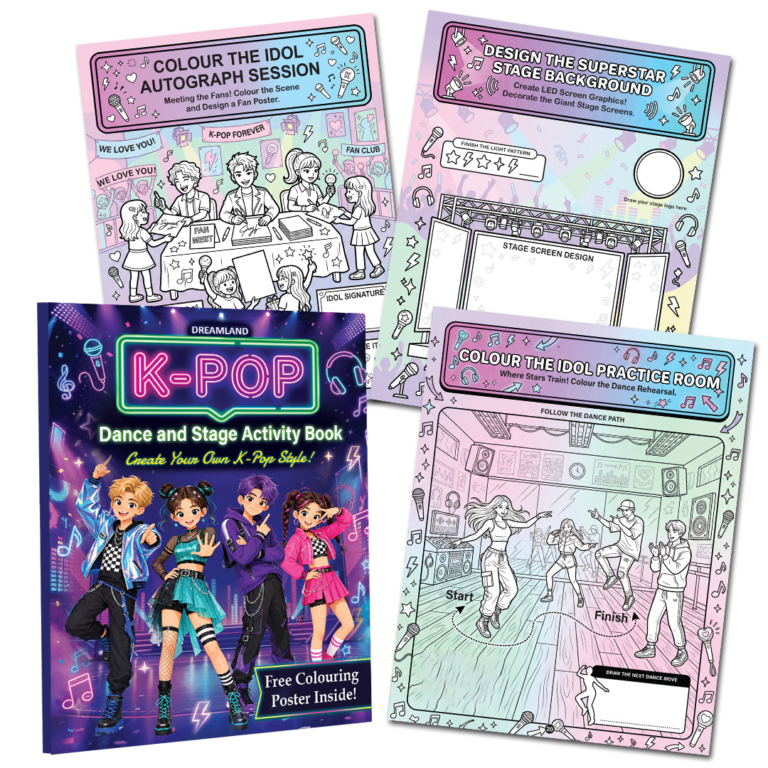 K- POP DANCE AND STAGE ACTIVITY BOOK FOR KIDS AGE 8 TO 12 YEARS -DESIGN OUTFITS, LEARN DANCE MOVES, CREATE CONCERT STAGES, SOLVE PUZZLES & BECOME A K-POP STAR!