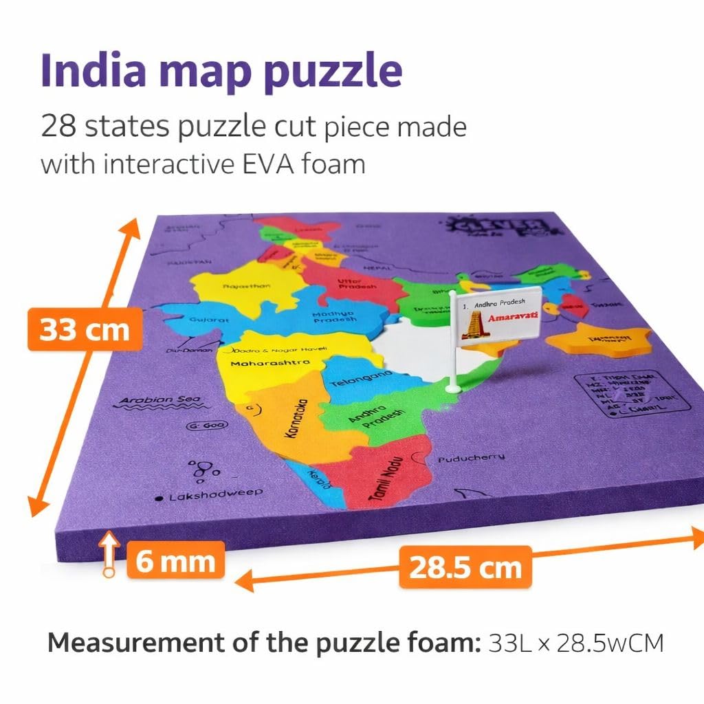 Puzzle My India | Educational India Map Puzzle Toy | Jigsaw Puzzle with State-Shaped Pieces & Mini Flags for Learning Indian States & Capitals (India Map - States & Capitals & Flags)