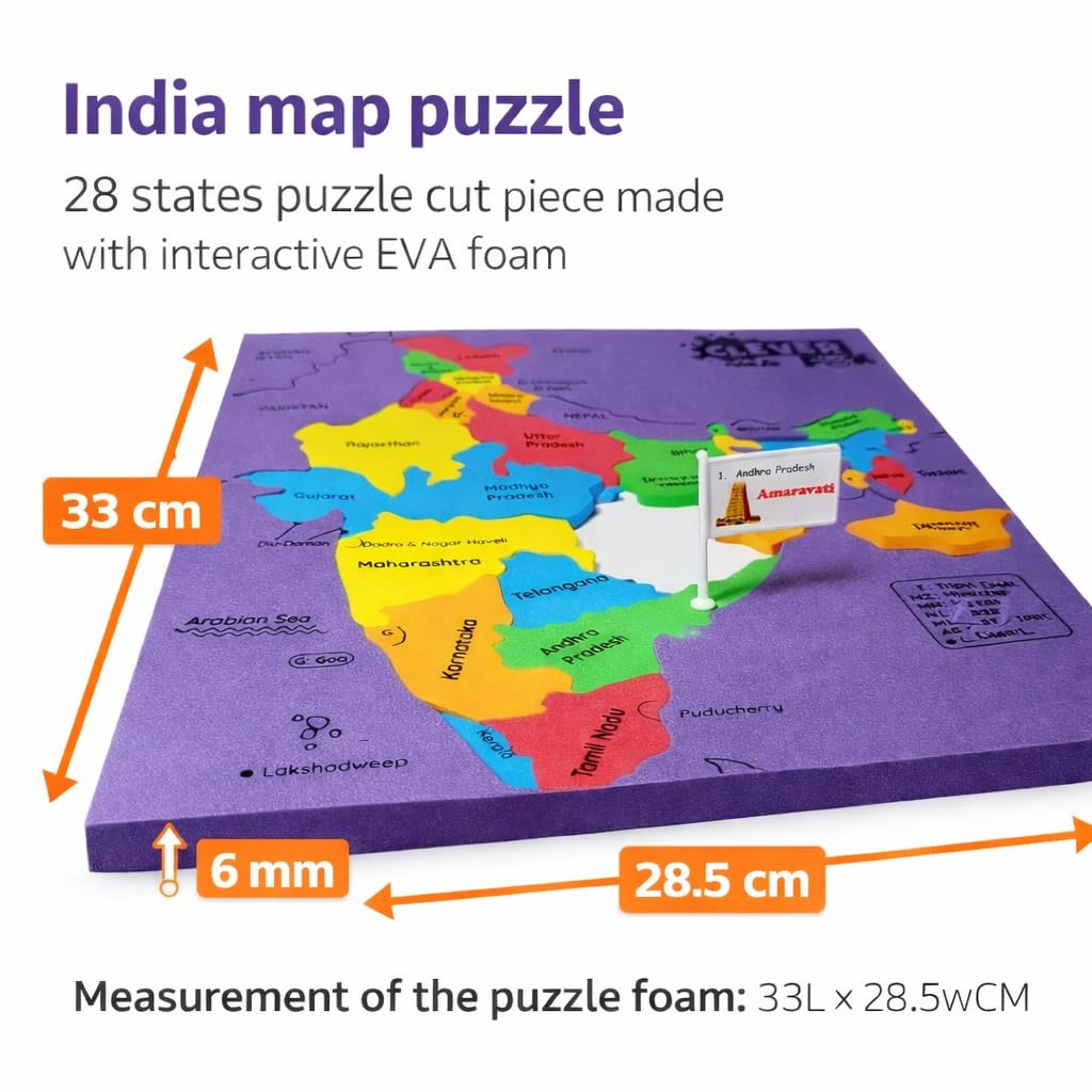 Puzzle My India – States & Capitals Educational Map Puzzle for Kids | India Jigsaw with State-Shaped Pieces, Mini Flags, 28 Flash Cards with Facts & Q&A (Age 5+) | Clever Fox Funlab